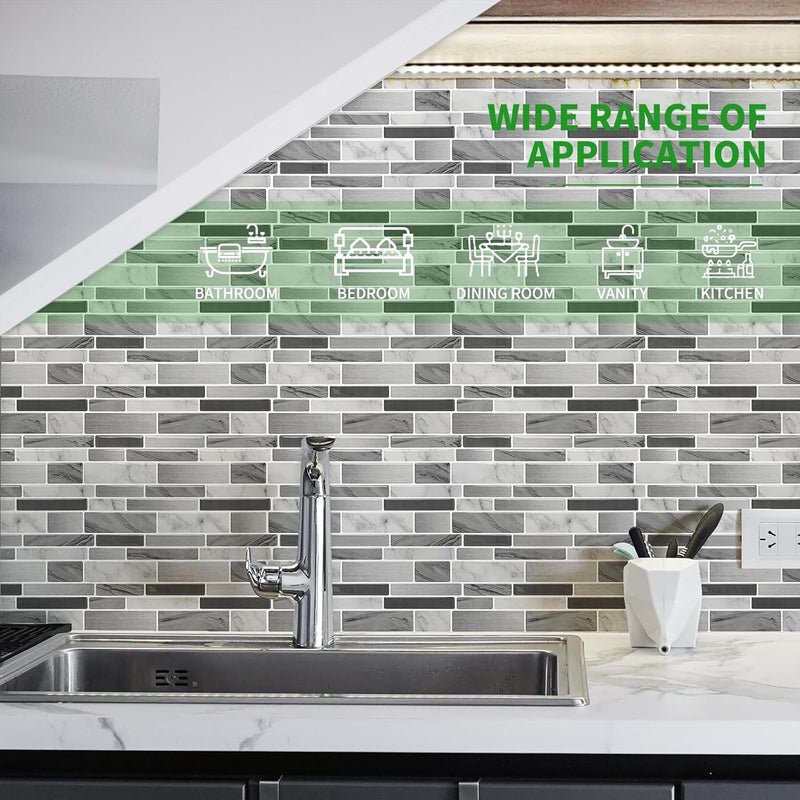 LONGKING Peel and Stick Backsplash Tile for Kitchen, Stick on Tile on Wall, Bathroom (Grey Marbling) - Image 3